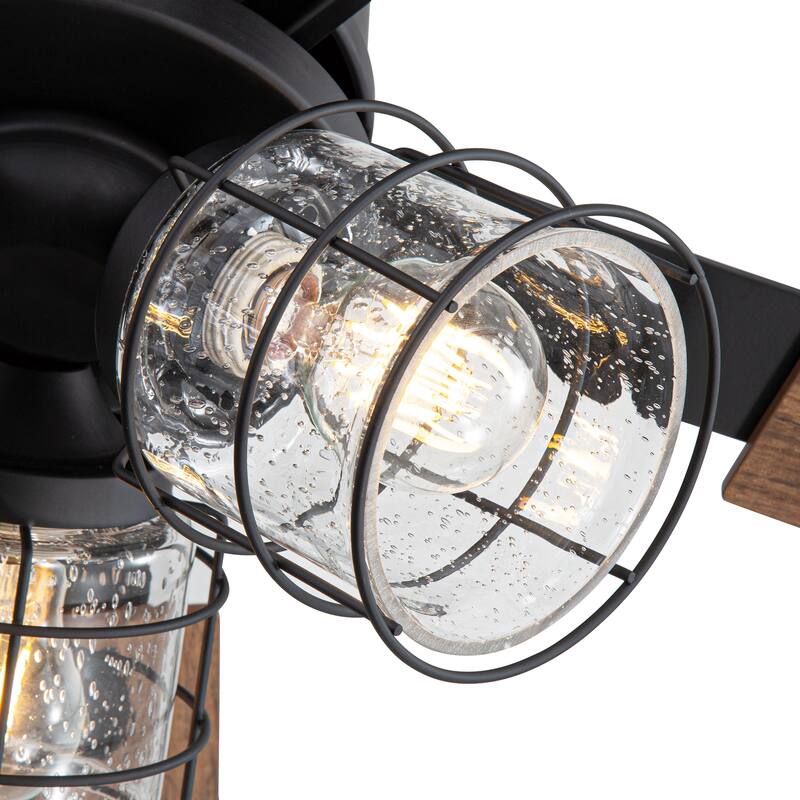 52" Industrial Reversible 5-Blade Glass Shade Ceiling Fan with Light and Remote