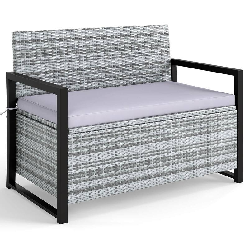 Costway Patio Storage Bench Wicker Loveseat with Built-in Storage & - See Details