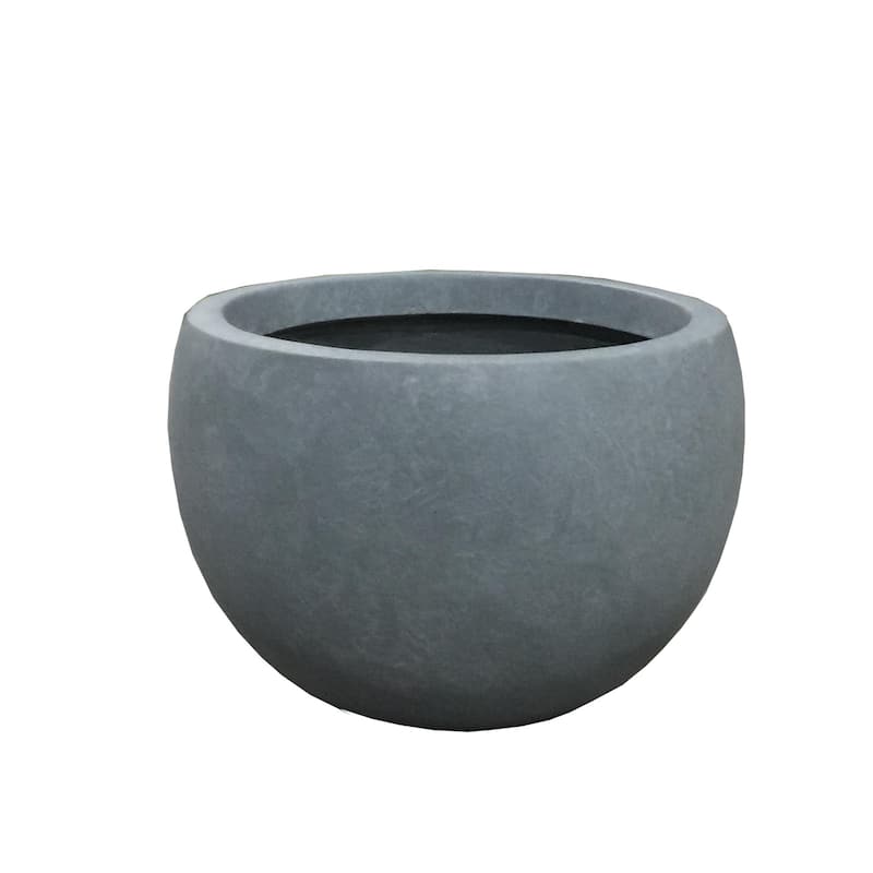 Kante 8 in. H Concrete and Fiberglass Round Bowl Planter, Outdoor Indoor Large Planters Pots with Drainage Hole - Grey
