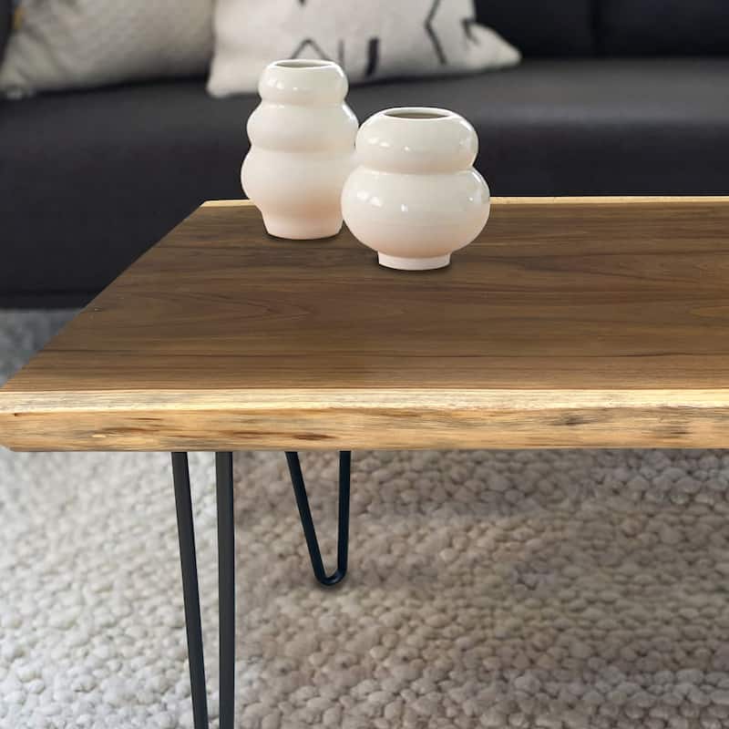 Greenage Rustic Rectangle Teak Wood Table With Black Metal Legs - 39.5"x19.7"x16
