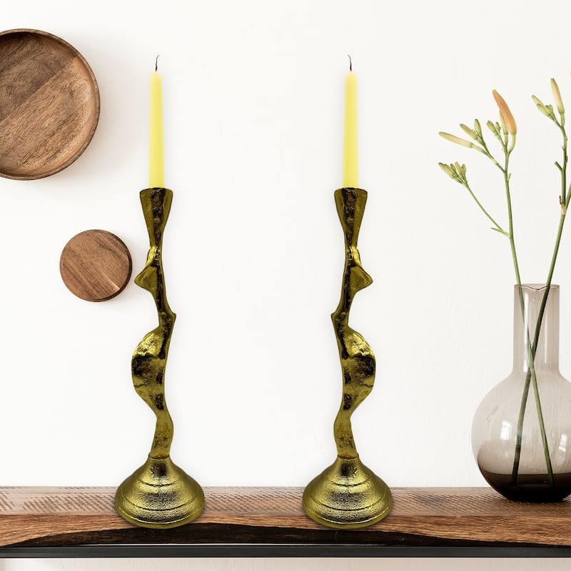 14 Inch Decorative Handmade Aluminum Artistic Candle holder Set of 2 - 4 x 4 x 13.5 in