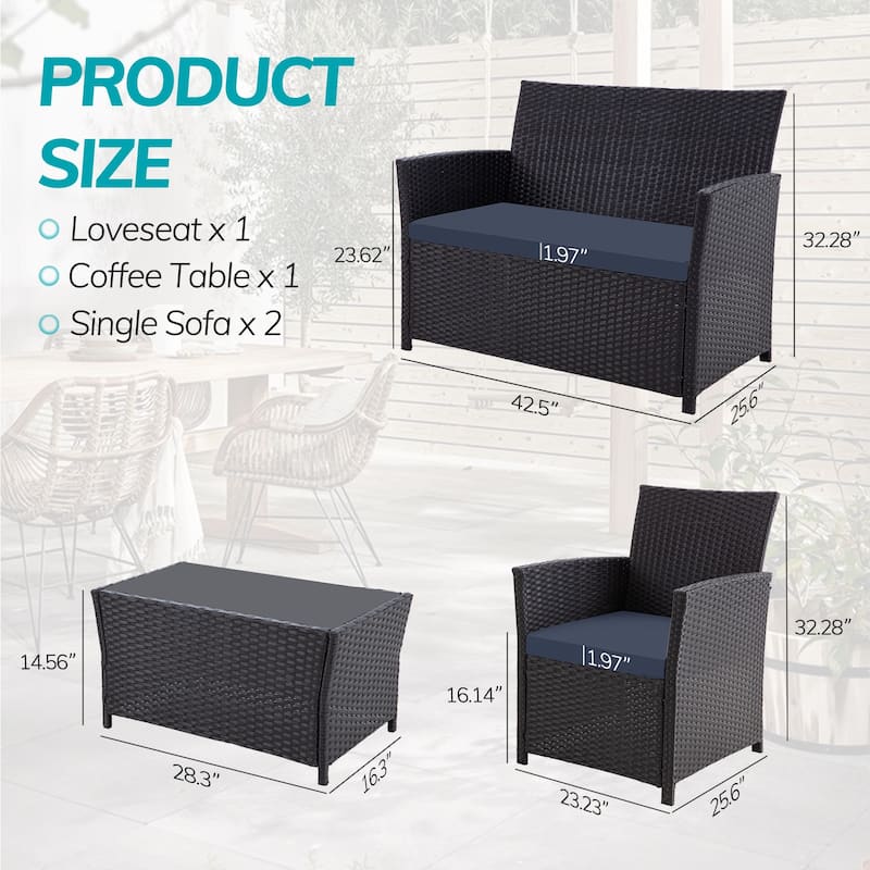 4-Piece PE Rattan Patio Furniture Set, Weather-Resistant Outdoor Conversation Set