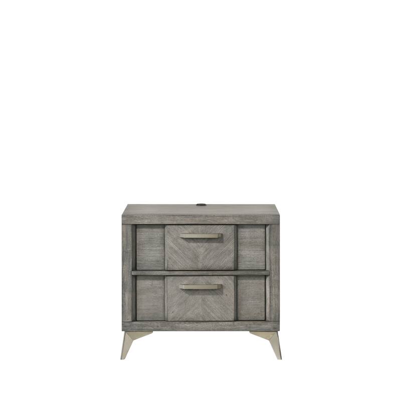 Gray Nightstand with Bookmatched Veneers and USB Port