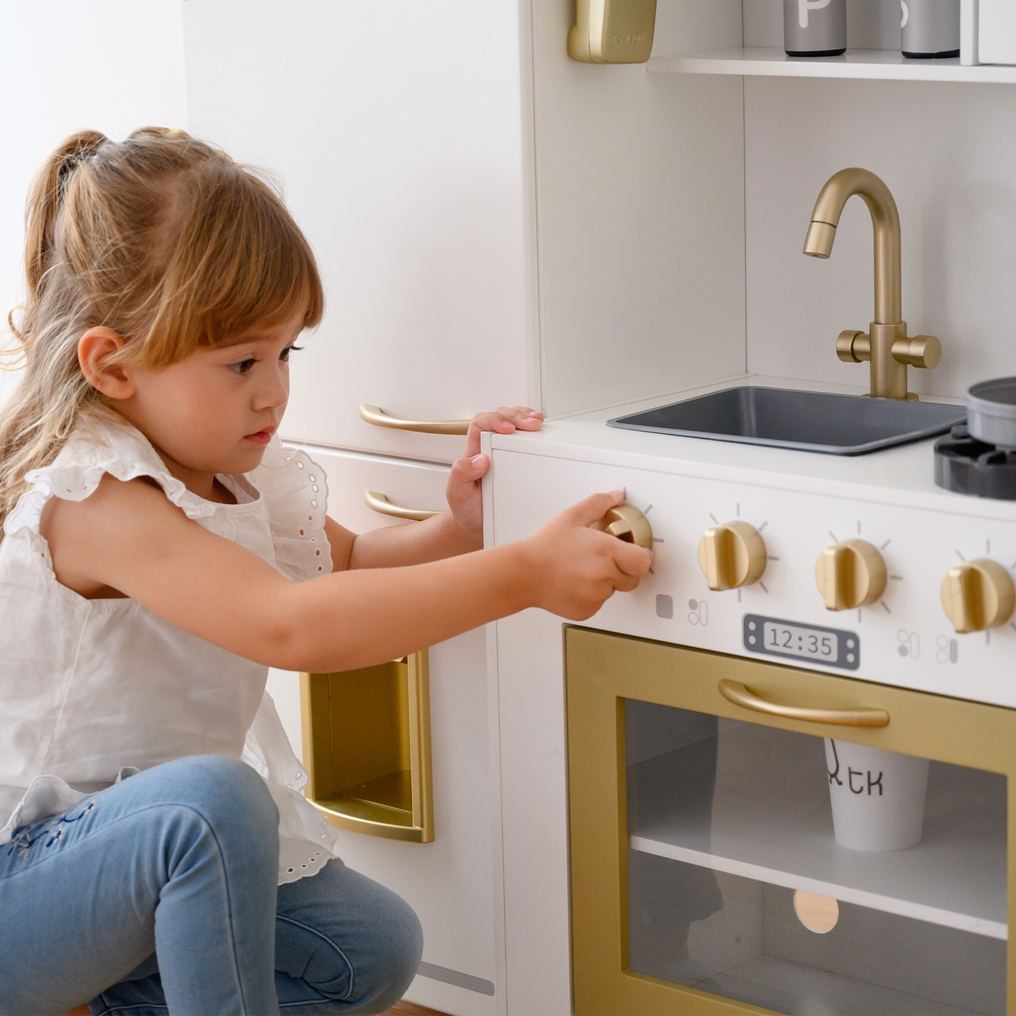 Teamson Kids Little Chef Mayfair Classic Kids Kitchen Playset with 11 Accessories White Gold On Sale Bed Bath Beyond 32683421