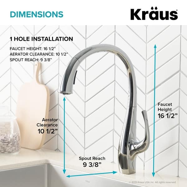 dimension image slide 2 of 3, Kraus Ansel 2-Function 1-Handle Pulldown Kitchen Faucet