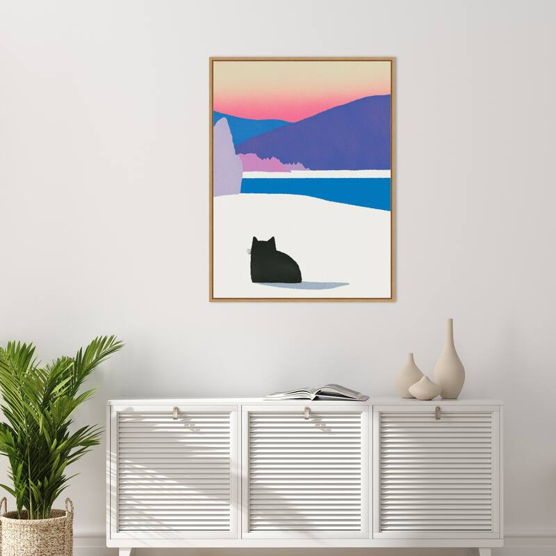 Black Cat Fur in White Snow by Little Dean Framed Canvas Wall Art