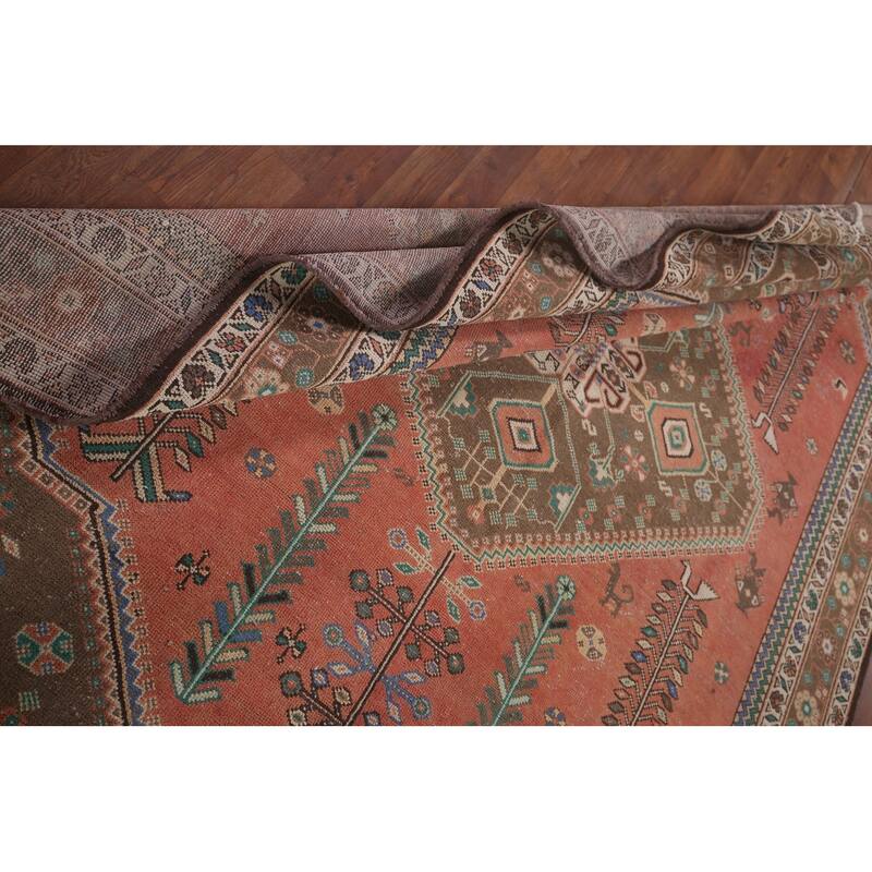 Tribal Geometric Shiraz Persian Vintage Area Rug Handmade Wool Carpet - 6'8"x 9'9"