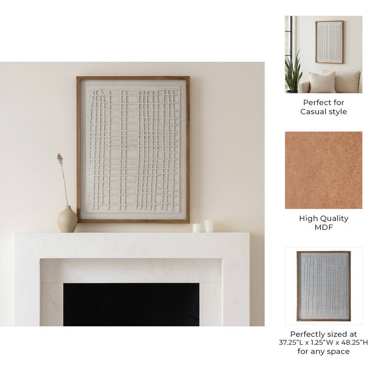 Paper Mache Wooden Frame Canvas Print Art - Ivory, 37x48 in.