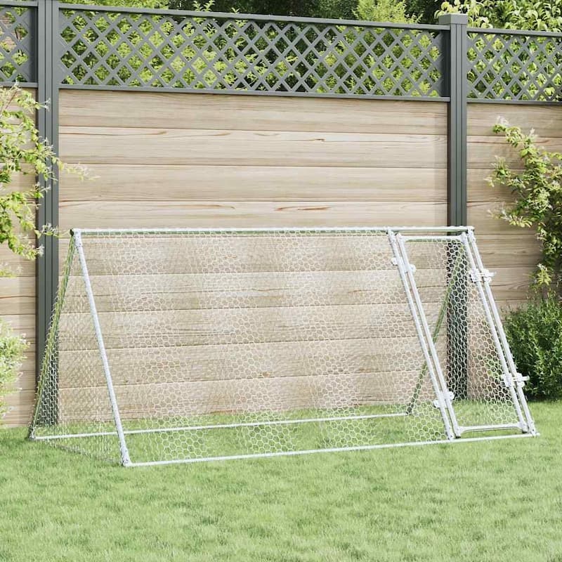 vidaXL Chicken Cage Animal House Coop Shed Backyard Silver Galvanized Steel - 78.7" x 41.3" x 35.8"