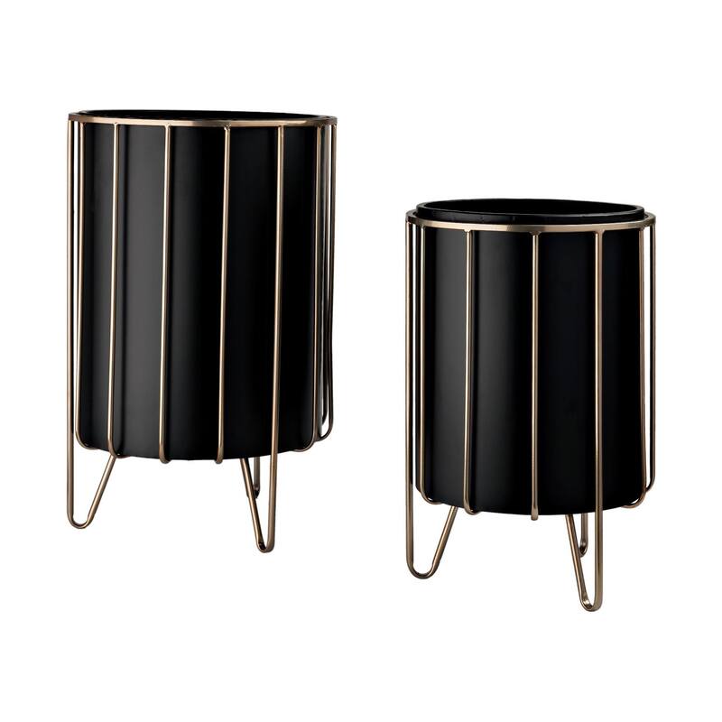 Pianta Black Metal Insert w/Brass Frame Plant Stands
