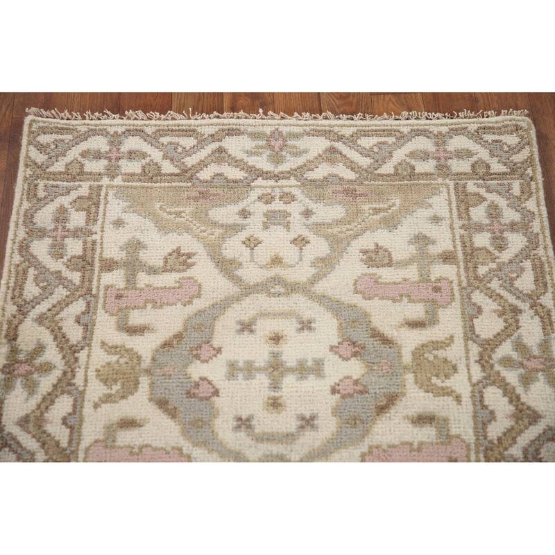 Ivory Oushak Style Runner Rug Hand-knotted Wool Carpet - 2'6"x 9'9"