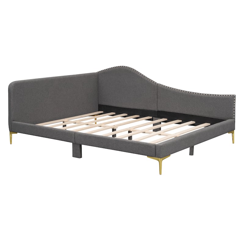 Full Size Upholstered Daybed with Headboard and Armrest, Support Legs