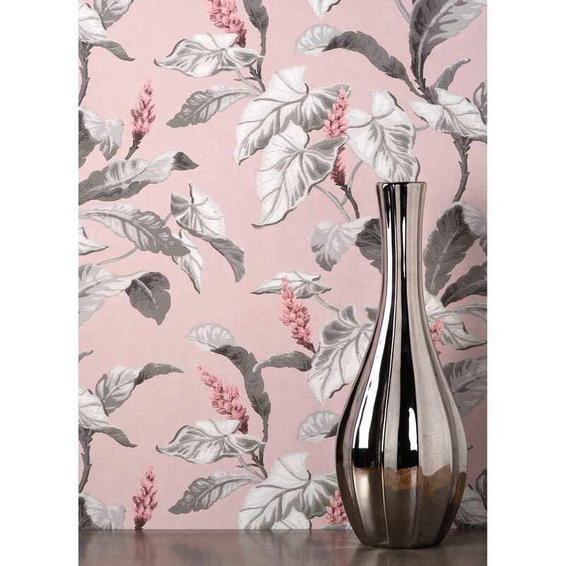 Brewster Meridian Parade Pink Tropical Leaves Wallpaper