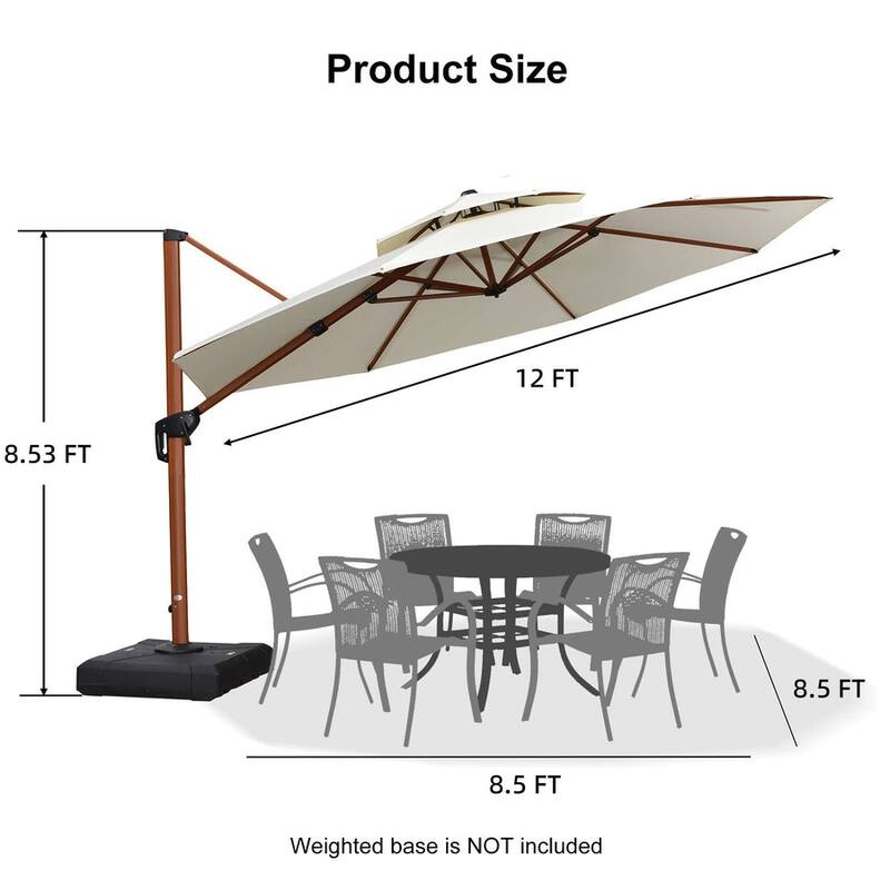PURPLE LEAF 12ft Round Wood Pattern Patio Cantilever Umbrella