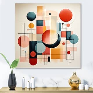 Designart "Midcentury Square And Shapes Harmony I" Abstract Metal Wall Art Decor - Modern Colorful Metal Art Work