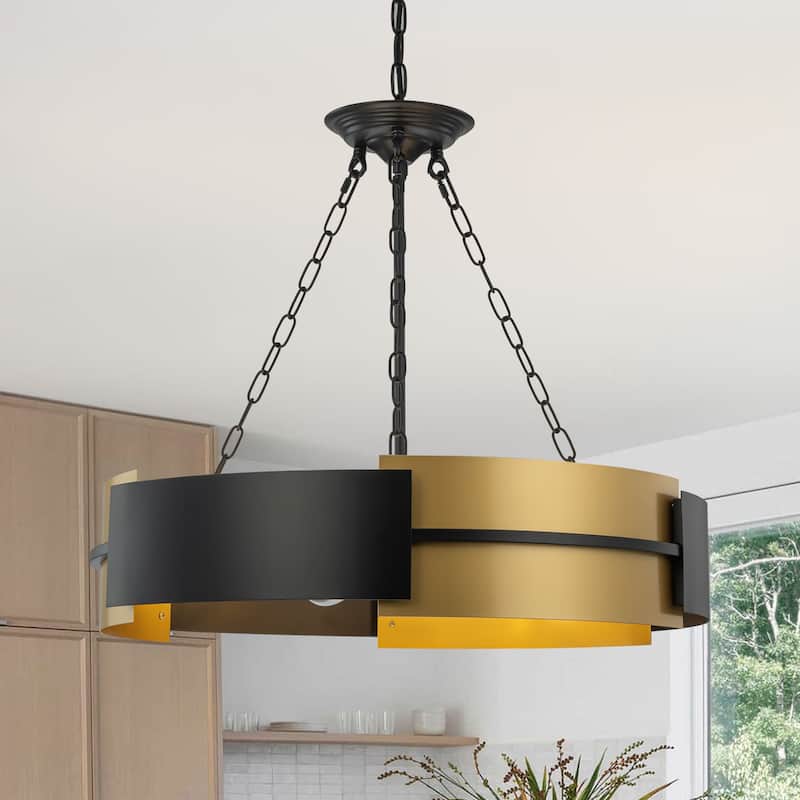 Starsky 6-Light Sleek Black & Gold Industrial Drum Chandelier