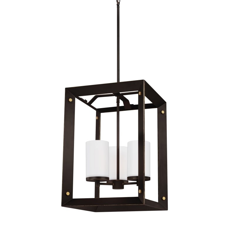 Sea Gull Lighting Chatauqua Antique Bronze Modern/Contemporary White Glass Cylinder Kitchen Island Light