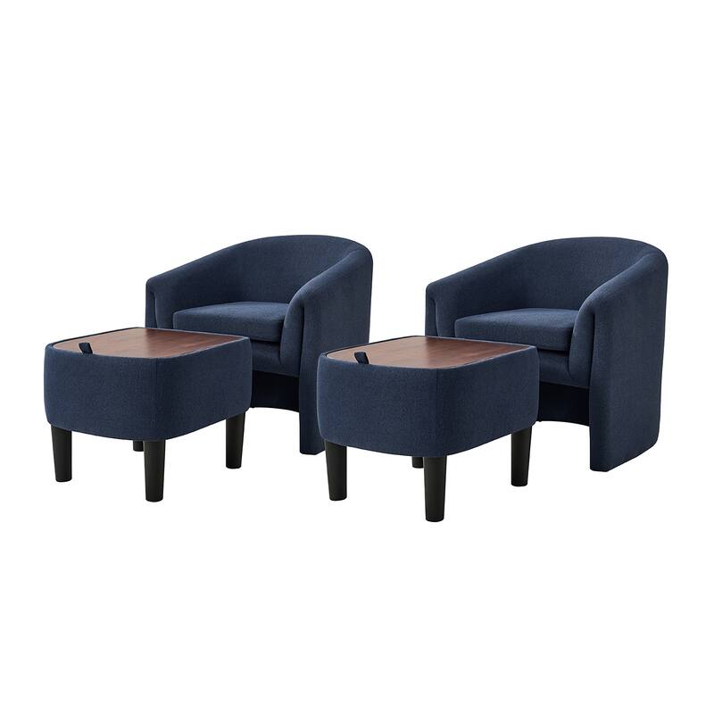 Arturo Modern Upholstered Armchair with Storable Removable Leg Ottoman Set of 2 by HULALA HOME