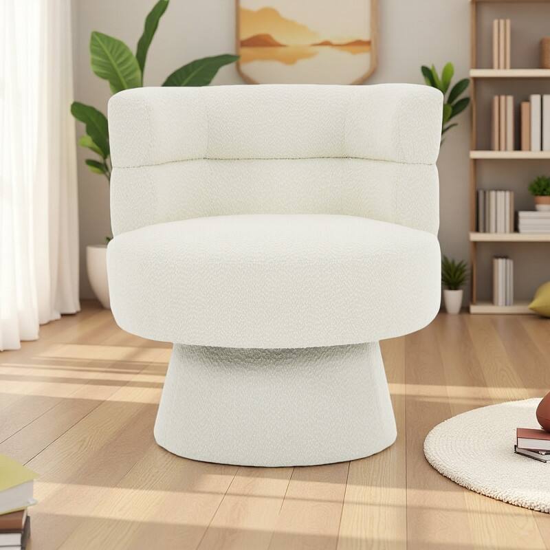 Boucle 360° Swivel Accent Chair with Ergonomic Support - Cream White