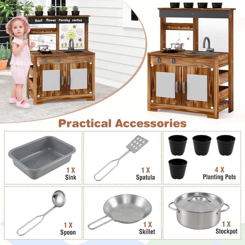 Costway Kids Mud Kitchen Set with Removable Sink Faucet Dual Stoves 4 - See Details