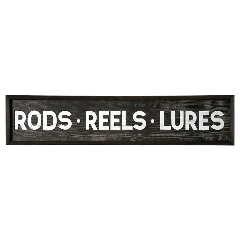 American Art Decor Rods, Reels, Lures Wood Novelty Wall Sign - 36" x 8" - 36" x 8"