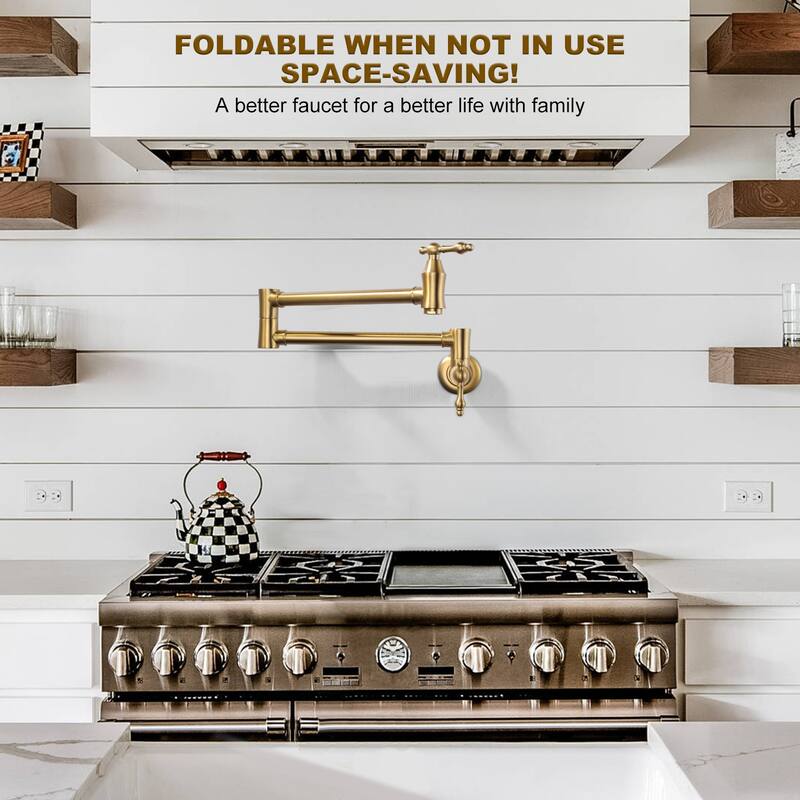 WOWOW Wall Mounted Pot Filler Faucet with Double Joint Swing Arms