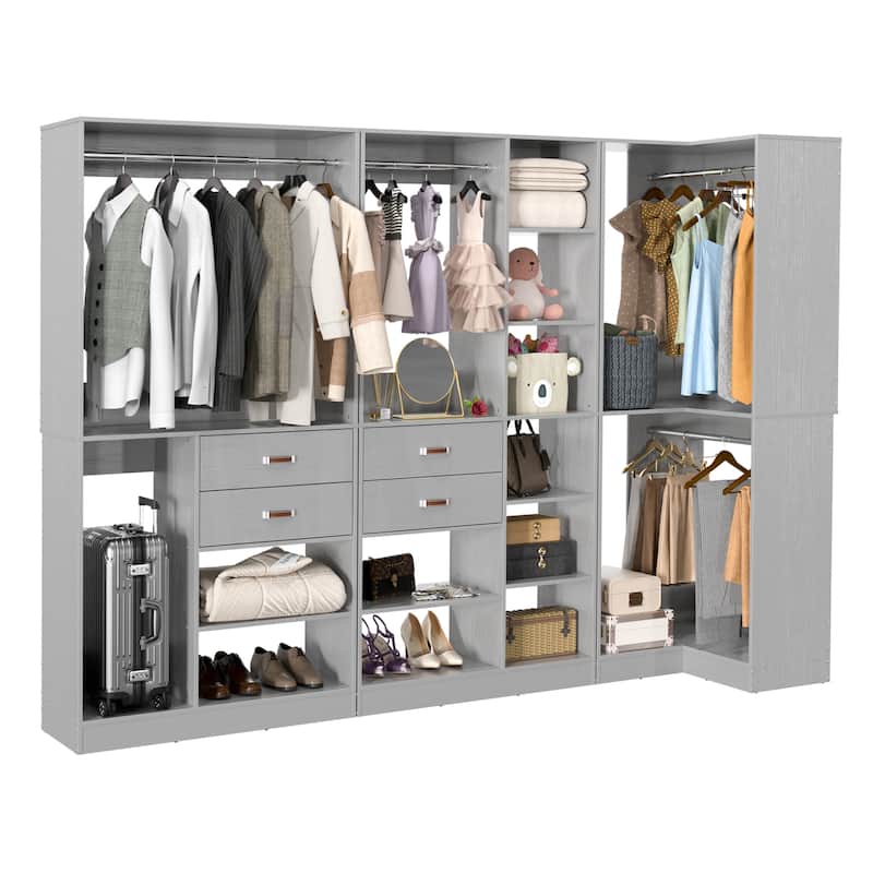 Rackcog 71'' - 110'' Set of 3 Freestanding Corner Closet Organizer, Reversible Wardrobe with Hanging Rods