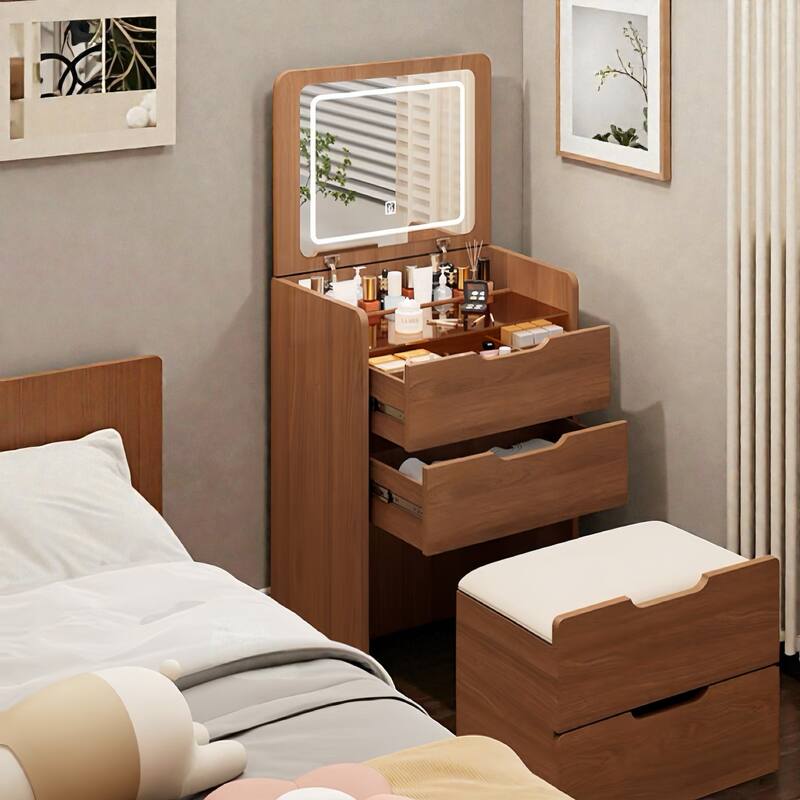 3-in-1 Vanity Desk with Flip-Top Lighted Mirror, Glass Desktop Makeup Table with 3 Drawers for Bedroom