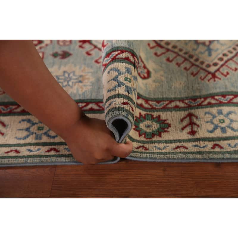 Light Blue Kazak Runner Rug Hand-Knotted Traditional Wool Carpet - 2'8" x 13'4"