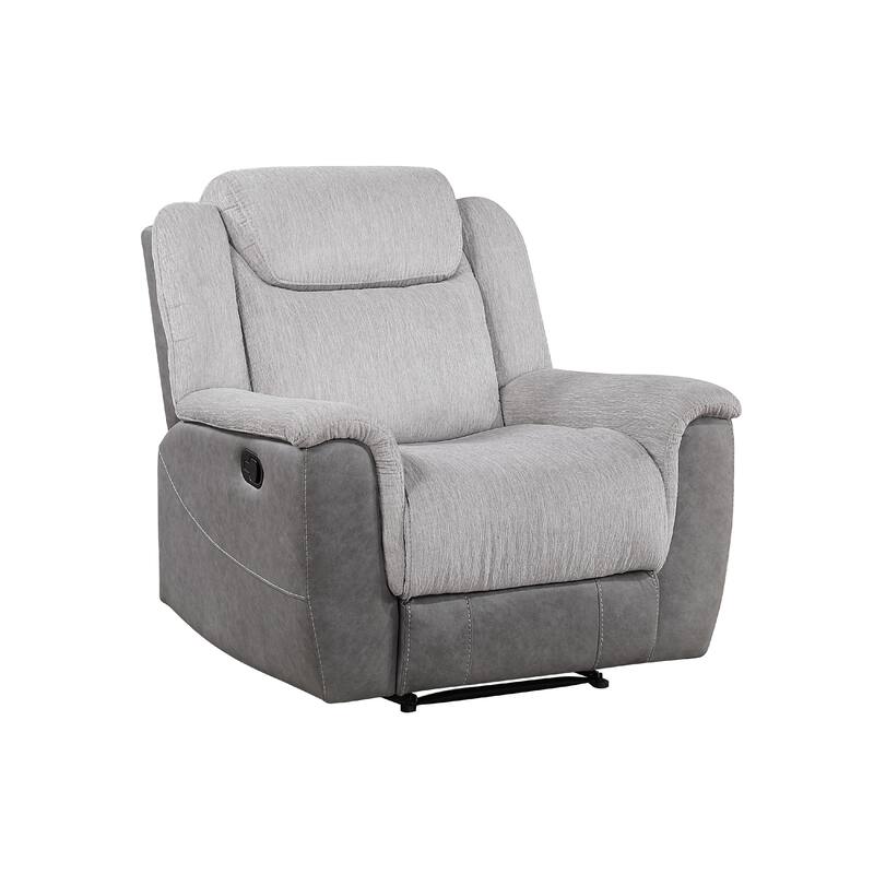 Feo Manual Reclining Chair with Pull Tab, White Gray Microfiber
