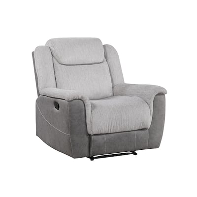Feo Manual Reclining Chair with Pull Tab, White Gray Microfiber