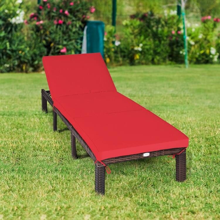 Outdoor Wicker Chaise Lounger with Adjustable Backrest for Relaxation - 77.5" x 26" x 14"-32" (L x W x H)