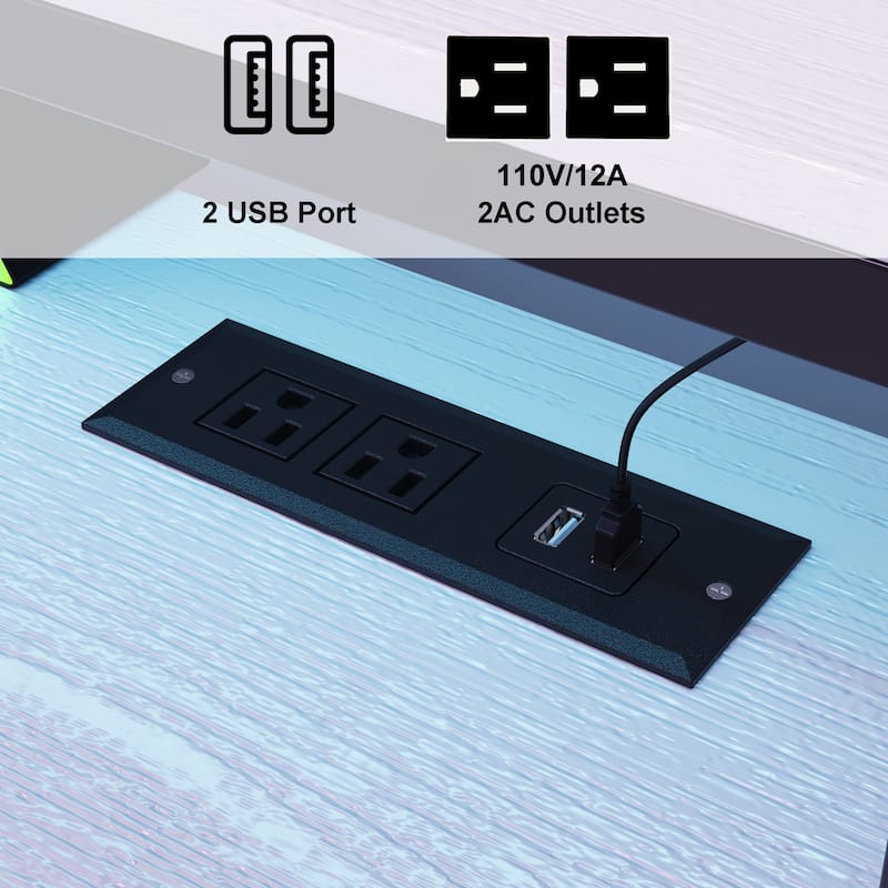39.4" French Gaming Computer Desk with Power Outlet, 24 Colors & 2 Drawers