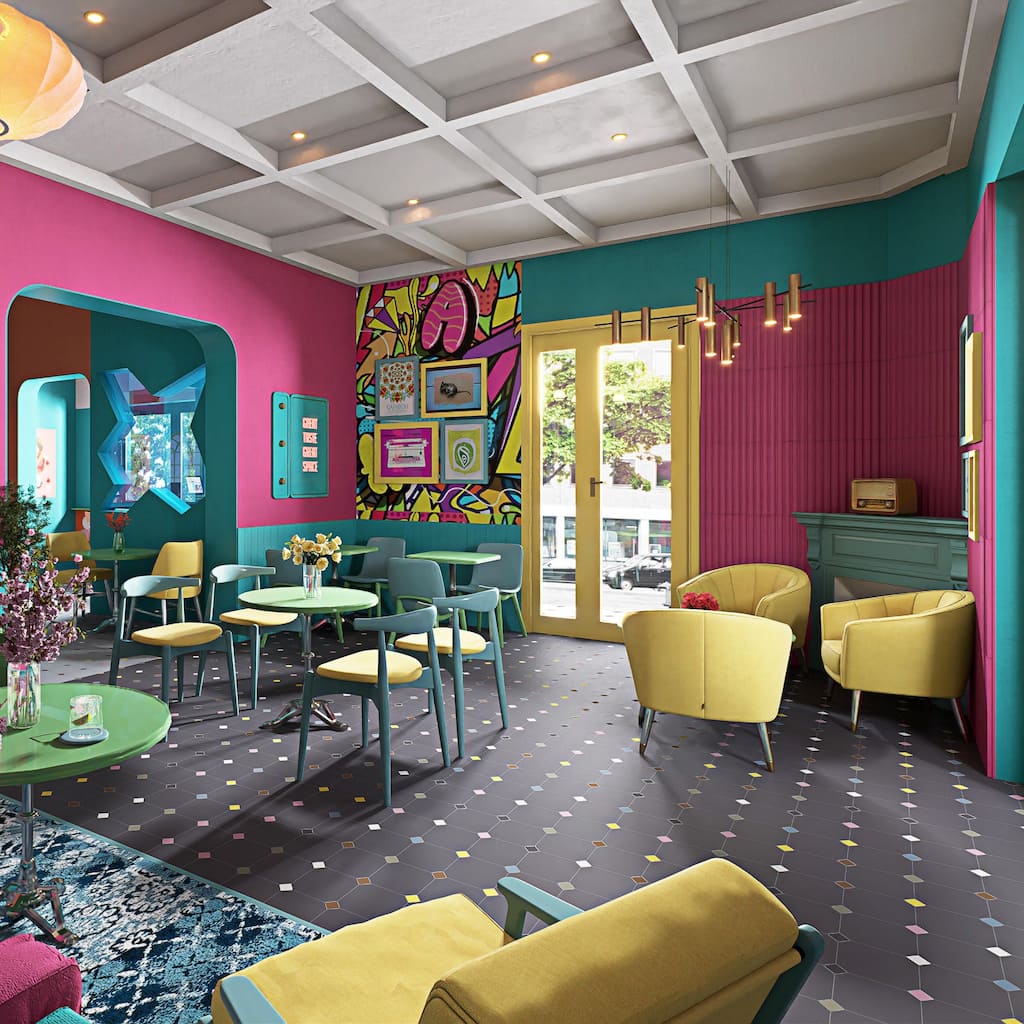 Merola Tile Vaudeville Octagon Antracita with Taco Multi 7-7/8" x 7-7/8" Porcelain Floor and Wall Tile