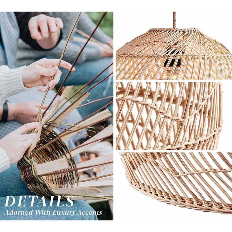 Santana Brown Rattan Pendant Light – Large Handwoven Ceiling Light Fixture for Living Room, Kitchen in Boho & Coastal Style