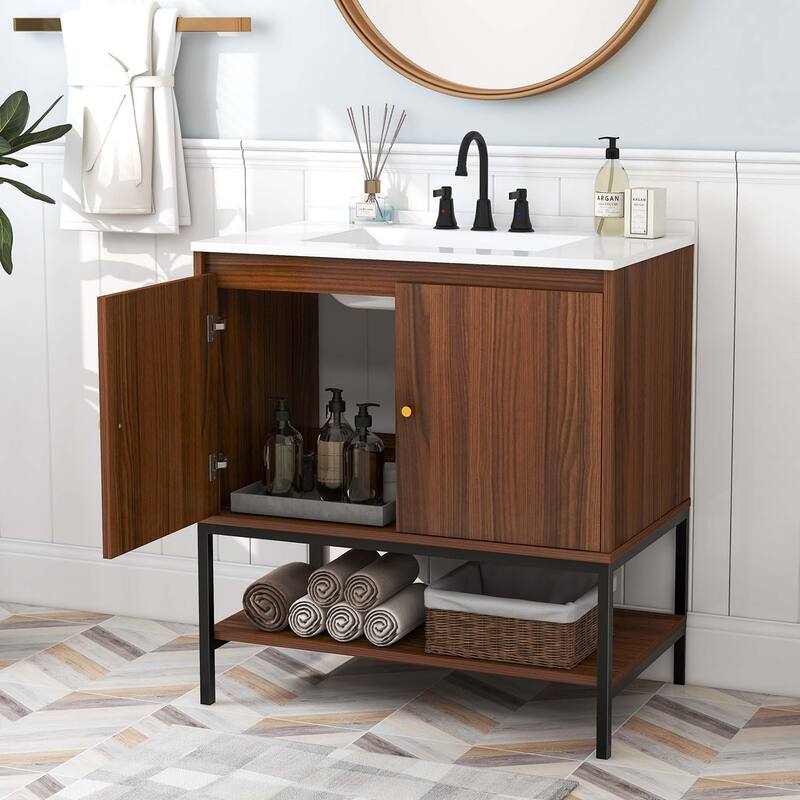 Costway 31" Bathroom Vanity Sink Combo Wooden Bathroom Storage Cabinet - See Details