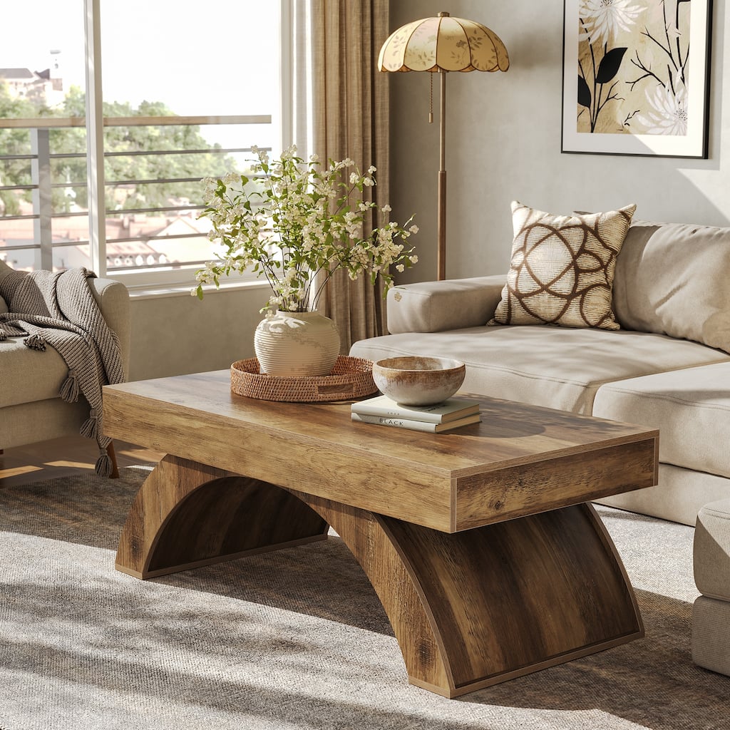 47'' Coffee Table, Farmhouse Center Cocktail Table with Arched Base