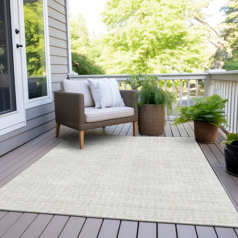 Machine Washable Indoor/ Outdoor Chantille Contempory Crosshatch Rug - Ivory - 5' x 7'6"