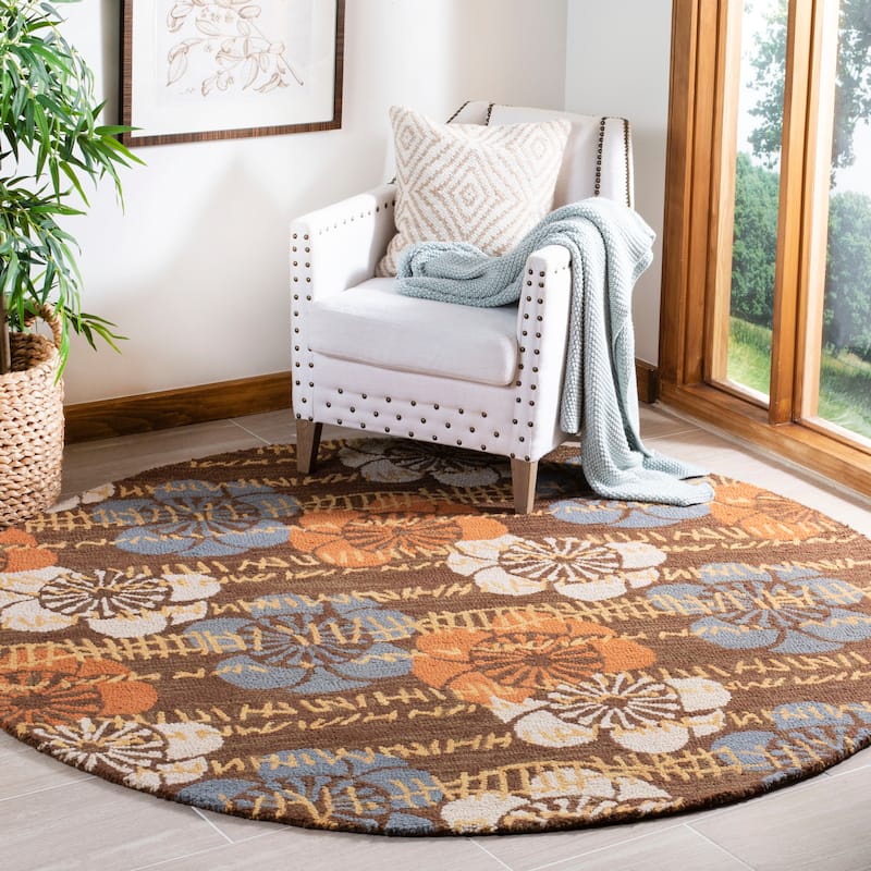 SAFAVIEH Handmade Blossom Gennadij Modern Floral Wool Rug - 6' Round - Brown/Multi