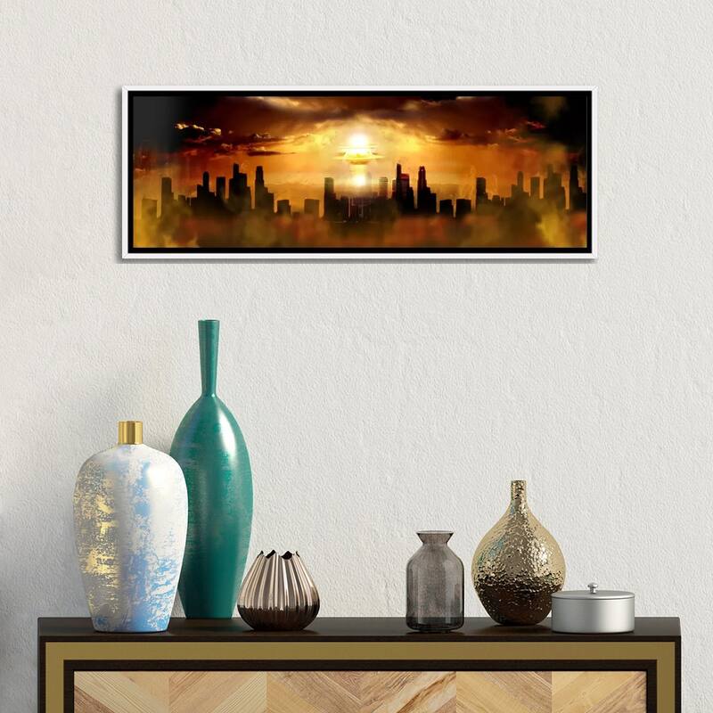 iCanvas "Nuclear blast behind city" by Panoramic Images Framed Canvas Print