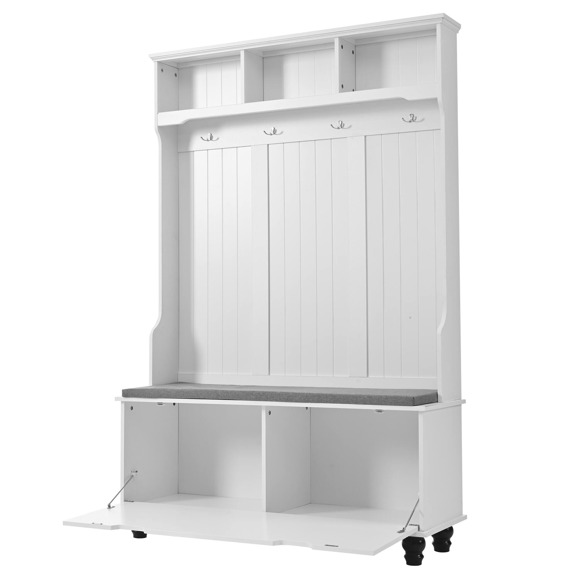 4in1 Bench with Coat Rack, Cushion and 4 Sturdy Hooks, Wide Hall Tree with Storage Bench for