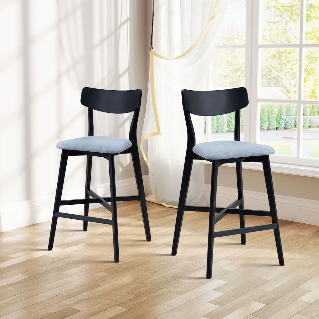 Roomfitters Bar Chairs Set of 2, Modern Bar Height Counter Stools with Backrest, Upholstered Cushion Kitchen Chairs, Black