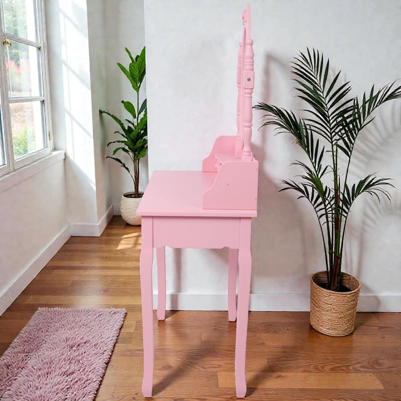 princess dressing table HONEY JOY 2-Piece Wood Top Pink Kids Vanity Set Princess Dressing Table and Chair with Mirror 2-Color LED Lights TOPB008500