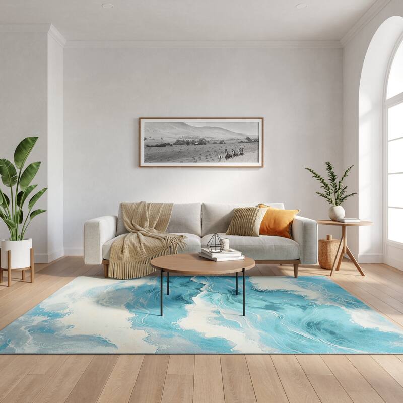 Nourison Color Splash Indoor/Outdoor Blue Abstract Area Rug