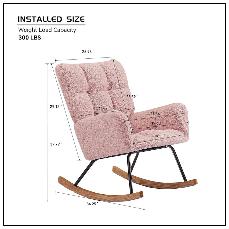 Modern 25.98" High Back Buttons Tufted Upholstered Rocking Chair with Solid Wood Legs