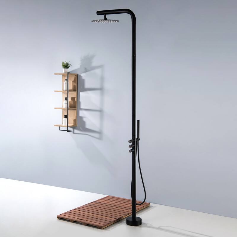 Freestanding Outdoor Shower System for Backyard/Garden/Poolside/Beach, Floor Mounted Shower Faucet with Shower Head & Handheld