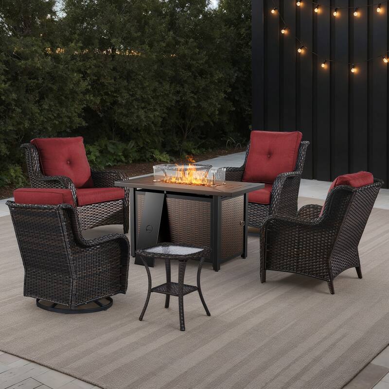 Gymojoy 7-Piece Outdoor Set with Fire Pit Table, Swivel Chairs & Side Tables for Patio