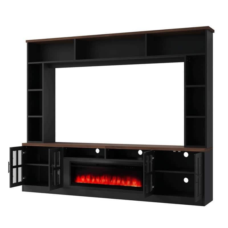 95.5" Wide Wall Unit Entertainment Center with Electric Fireplace and Bookshelves for TVs up to 80"