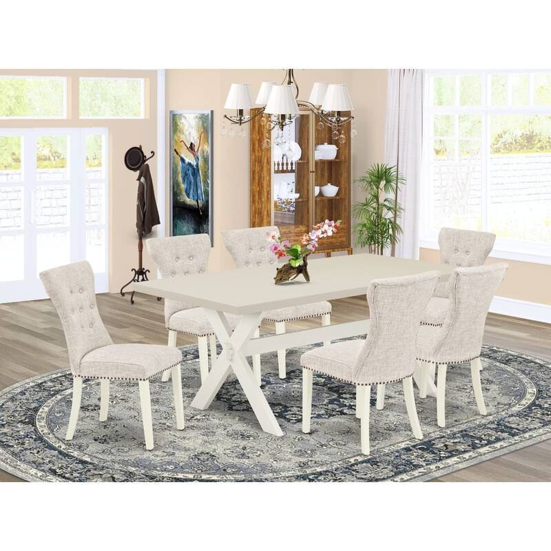 East West Furniture Table Set- a Dining Room Table with X-Legs and Doeskin Linen Fabric Parson Chairs, Off-White(Pieces Options) - X027GA235-7