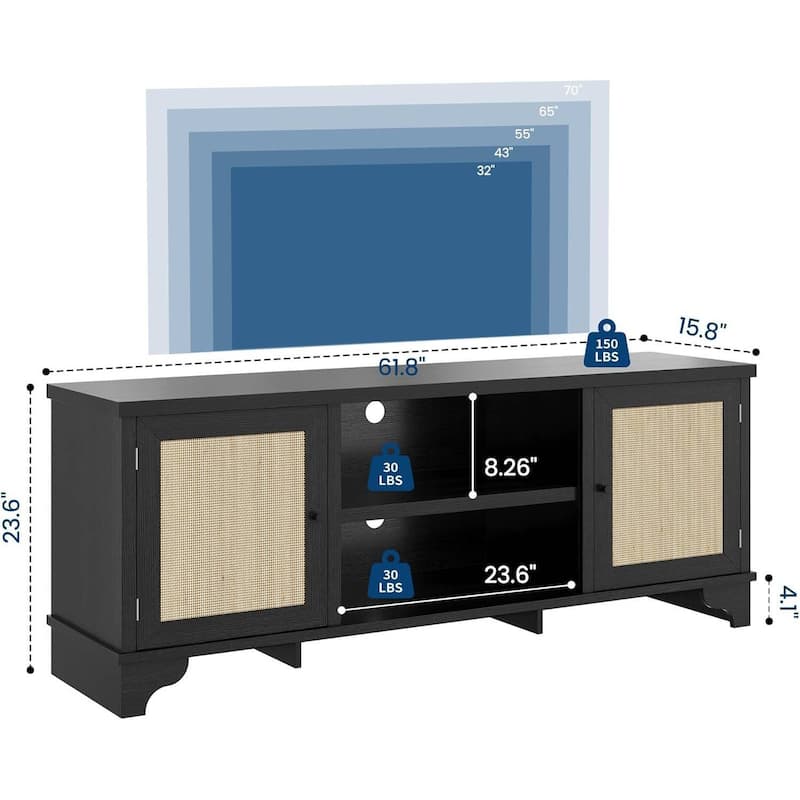 Farmhouse Entertainment Center Rattan TV Stand Fits TVs Up to 70 Inches for Living Room - N/A